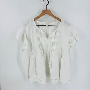 Jennifer & Grace Blouse White 100% Cotton Size 3X Boho Eyelet Lace Pintuck